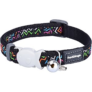 Red Dingo Squiggles Design Nylon Breakaway Cat Collar, Black, X-Small: 8 to 13-in neck, 1/2-in wide