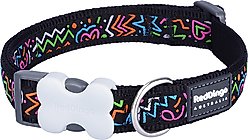 Red Dingo Squiggles Design Nylon Dog Collar, Black, Medium: 12 to 18-in neck, 4/5-in wide