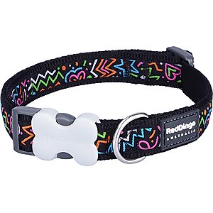 Red Dingo Squiggles Design Nylon Dog Collar, Black, Small: 9 to 14-in neck, 5/8-in wide