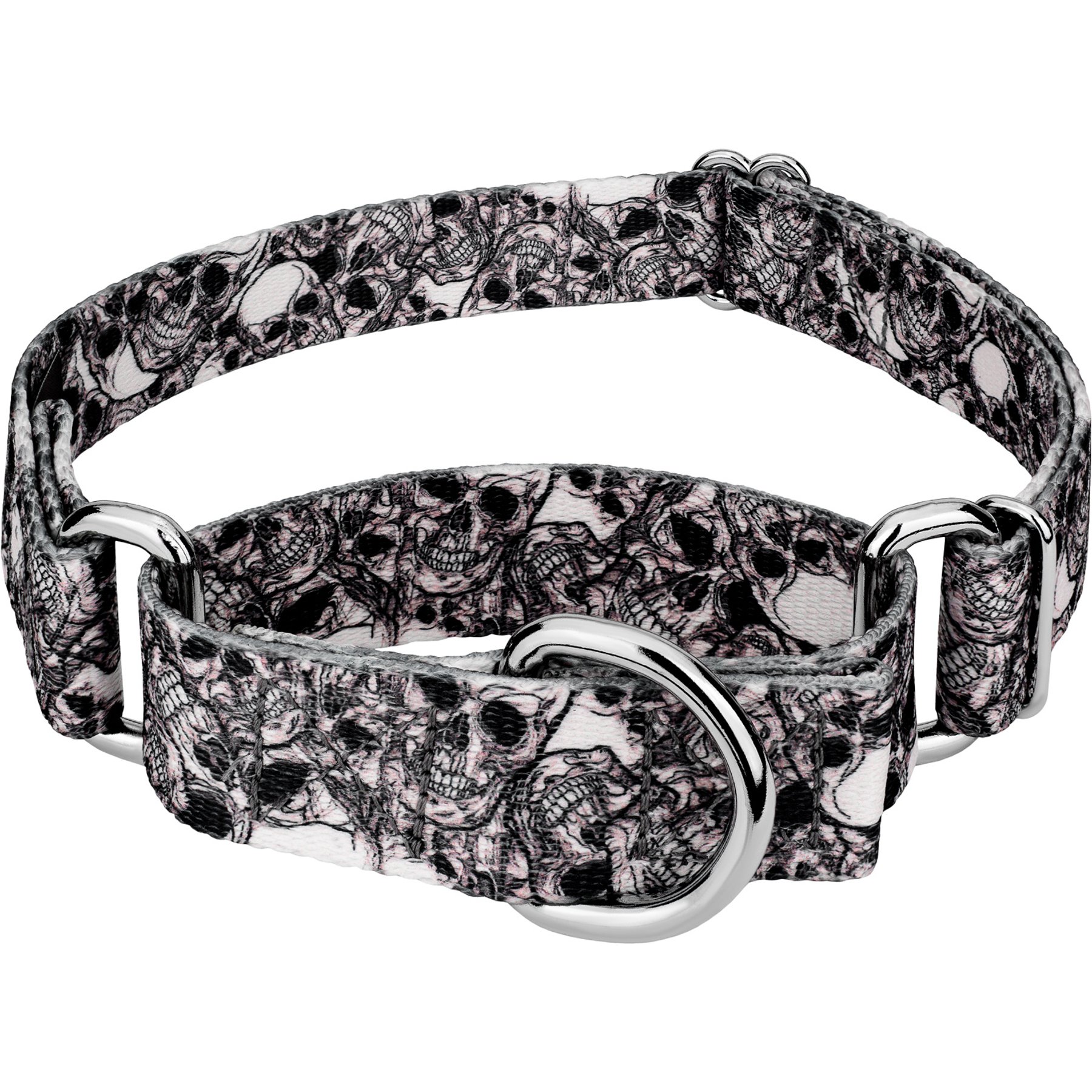 Country Brook Petz Phantom Skulls Martingale Dog Collar, Black, Large