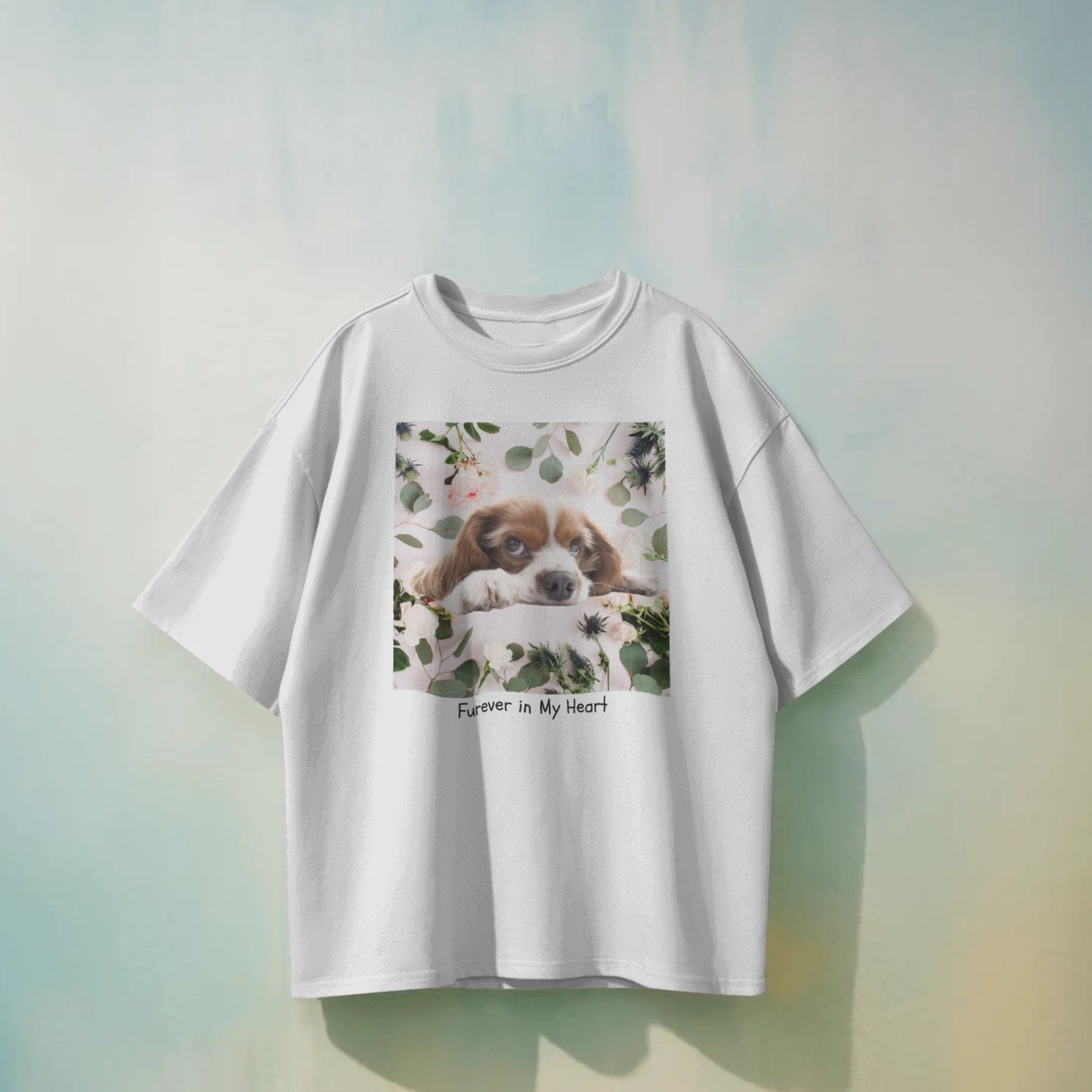 NeoAnimo Ivory Garden Grace Pet Photo & Name Personalized Ultra-Soft T-Shirt, White, Medium