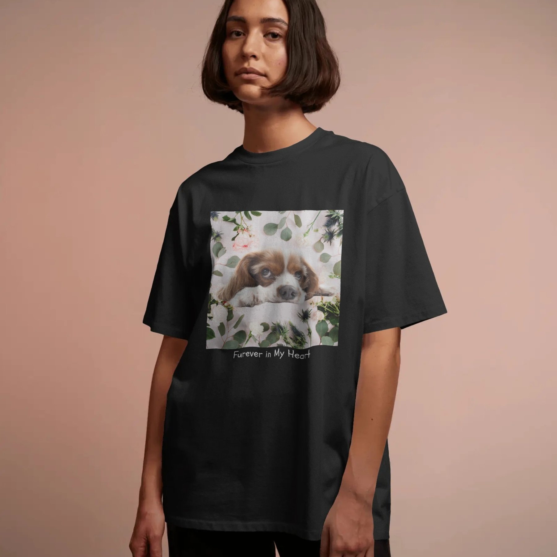 NeoAnimo Ivory Garden Grace Pet Photo & Name Personalized Ultra-Soft T-Shirt, Black, Small