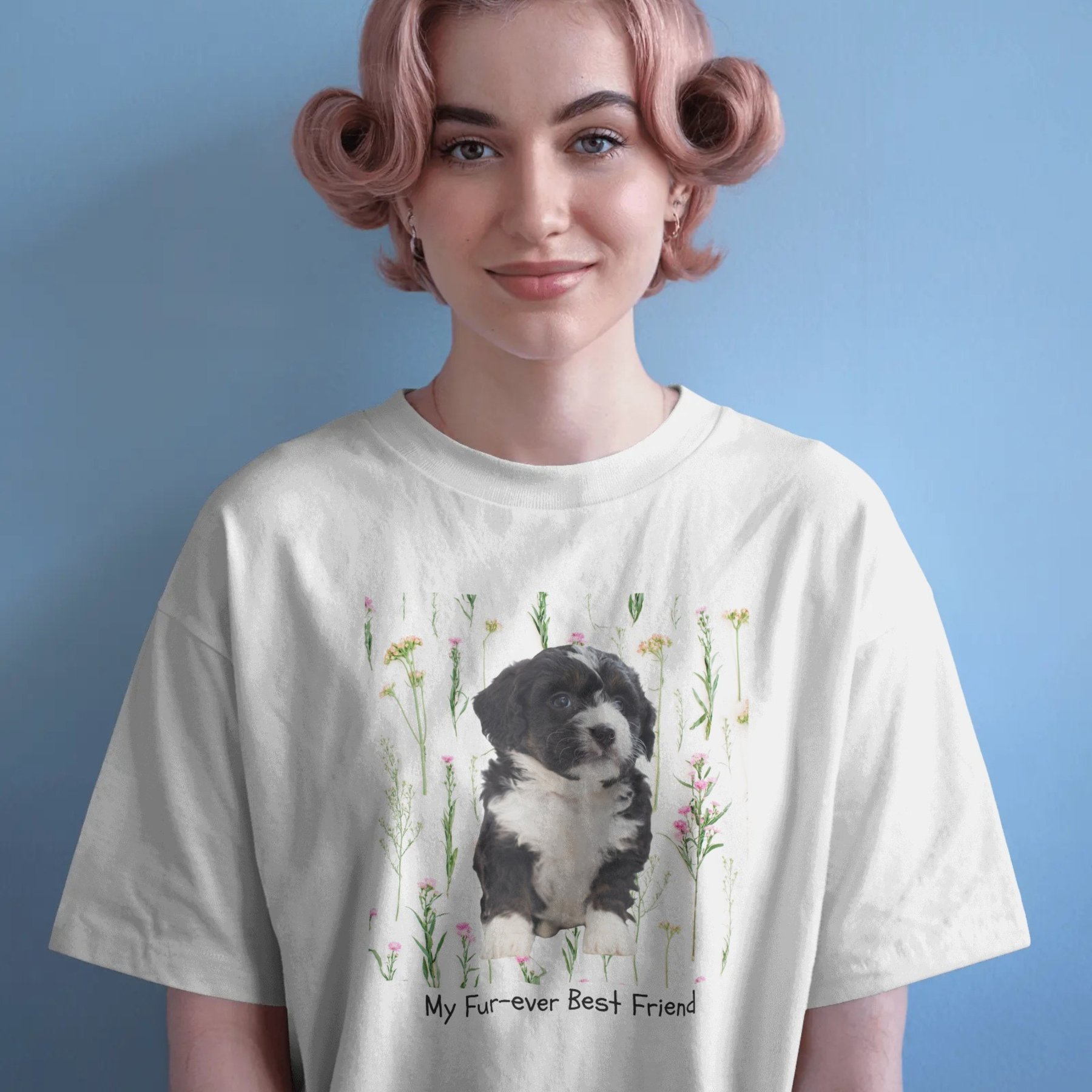NeoAnimo Wildflower Whisper Pet Photo & Name Personalized Ultra-Soft T-Shirt, White, Large