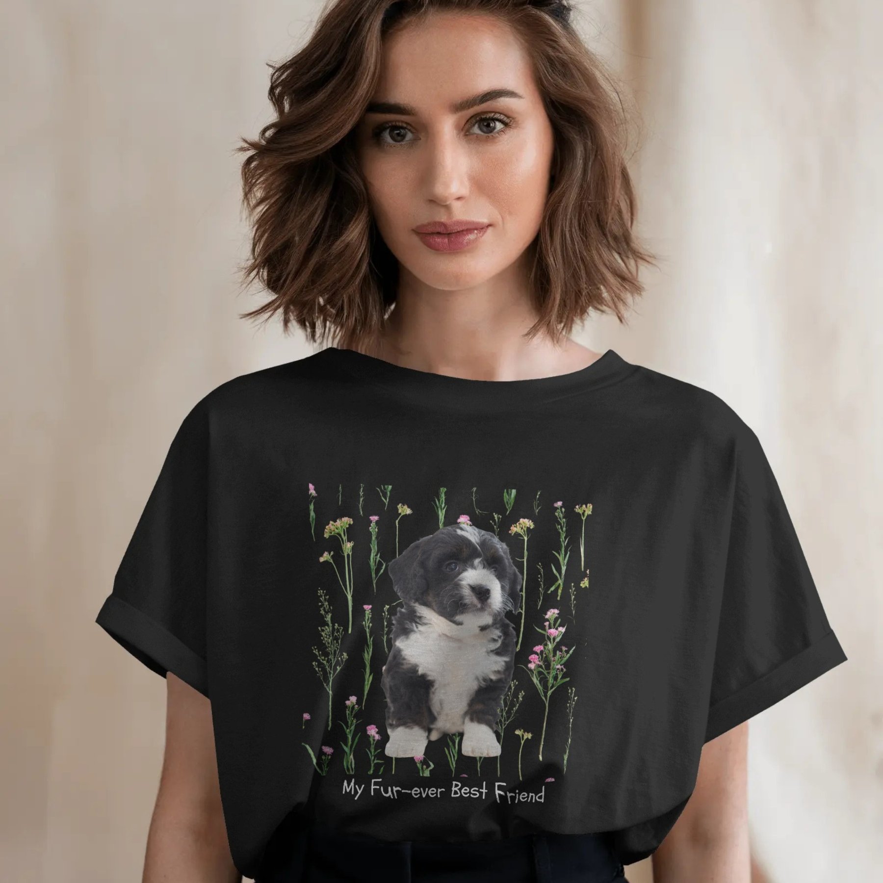 NeoAnimo Wildflower Whisper Pet Photo & Name Personalized Ultra-Soft T-Shirt, Black, Small