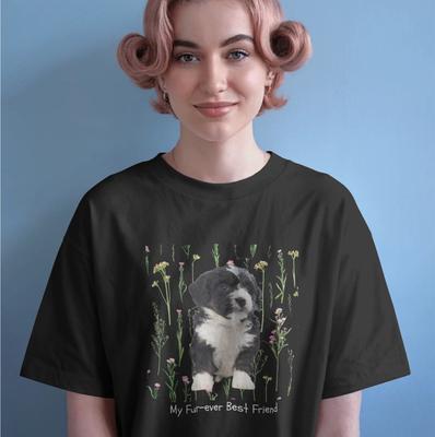 Show full view: Allisandro Wildflower Whisper Pet Photo & Name Personalized Ultra-Soft T-Shirt, Black, Small slide 3 of 7