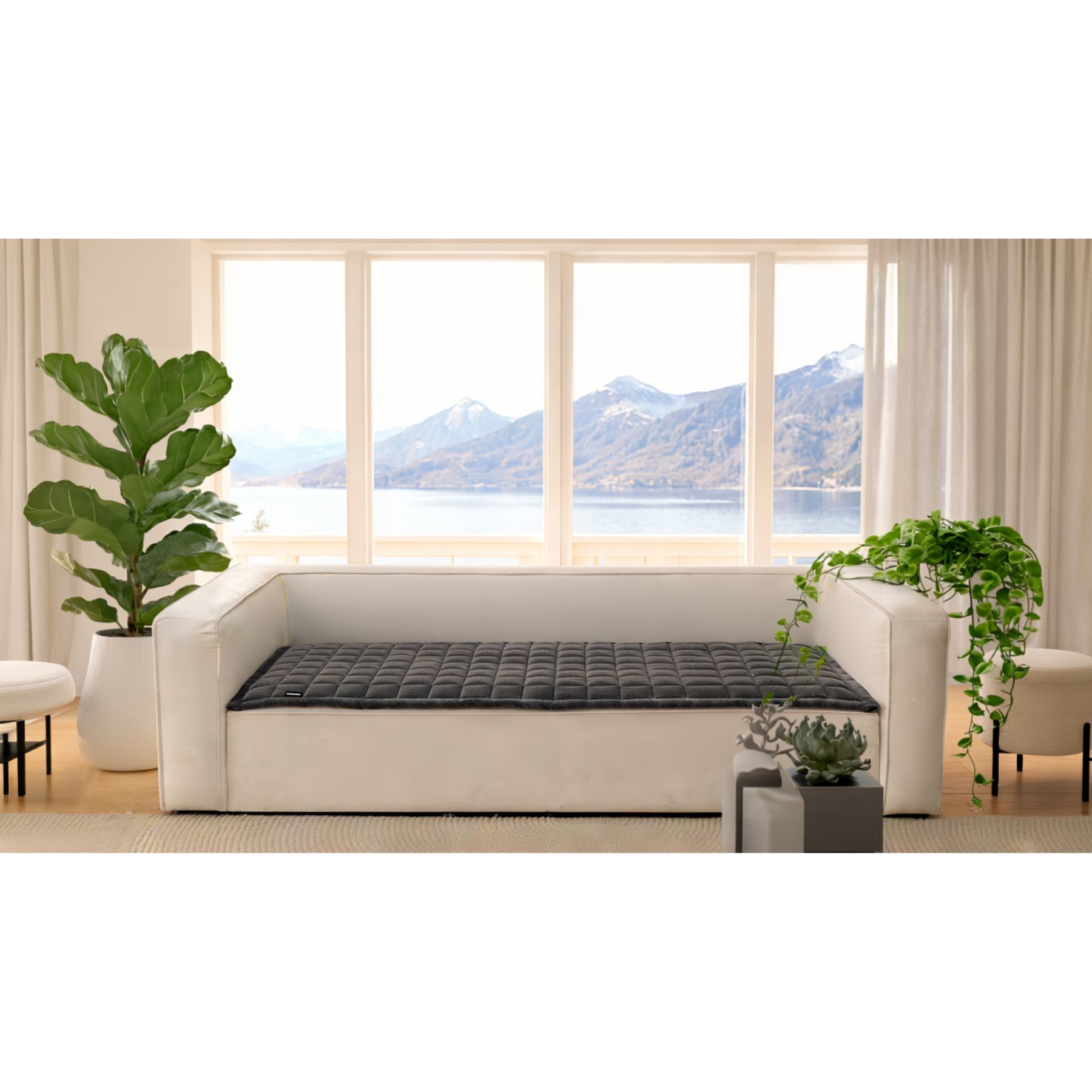 Allisandro Quilted Cotton Anti-Slip Couch Cover, Dark Grey, 32 x 56-in