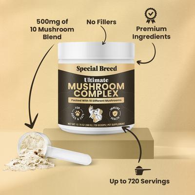 Show full view: Special Breed Ultimate Mushroom Complex Powder Immune Supplement for Dogs & Cats, 360-gm jar slide 6 of 8