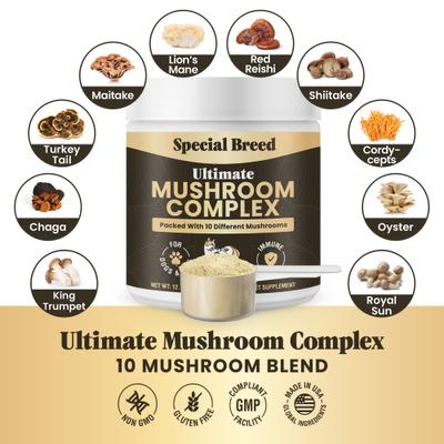 Show full view: Special Breed Ultimate Mushroom Complex Powder Immune Supplement for Dogs & Cats, 360-gm jar slide 4 of 8