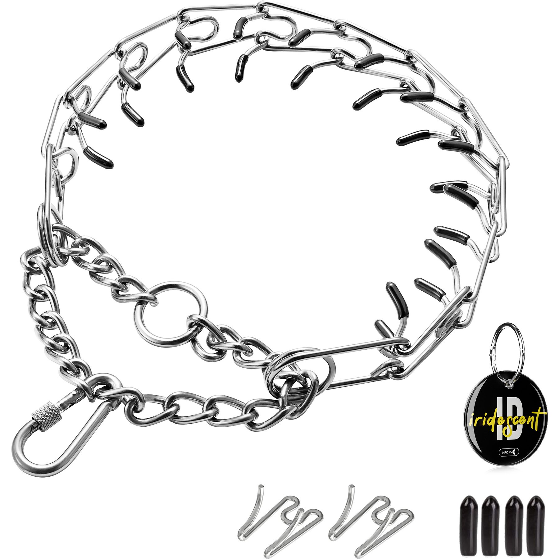 PATPET No Pull Prong Training Pinch Dog Collar, Silver, 25-in neck, 4.0-mm wide