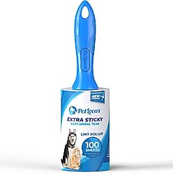 PetLovers Extra Sticky Lint Roller Pet Hair Remover, Blue, 1 Roller, 100 Sheets