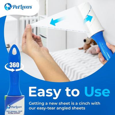 Show full view: PetLovers Extra Sticky Lint Roller Pet Hair Remover, Blue, 2 Rollers, 450 Sheets slide 2 of 6