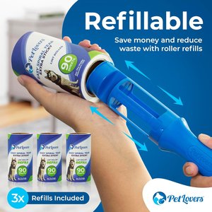 PetLovers Extra Sticky Lint Roller Pet Hair Remover, Blue, 3 Rollers, 270 Sheets