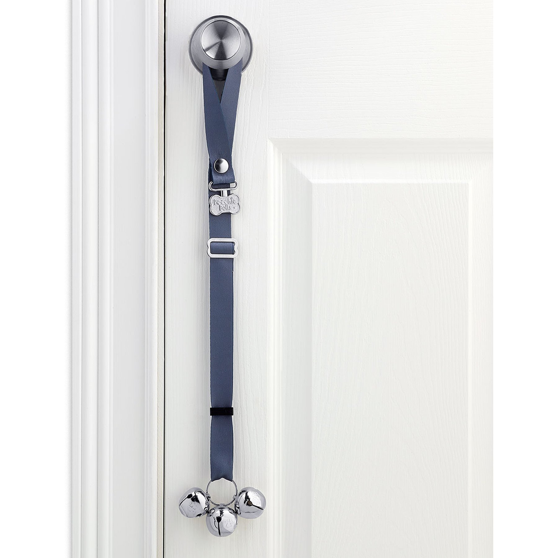 PoochieBells Adjustable Dog Doorbell, Pewter Grey
