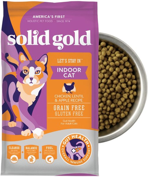 Show full view: Solid Gold Real Chicken, Lentil & Apple Recipe Grain-Free Indoor Dry Cat Food, 3-lb bag slide 1 of 12
