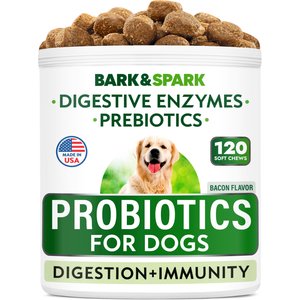 Bark&Spark Probiotics & Digestive Enzymes Fiber & Digestion & Gut Health Chew Supplement for Dogs, 120 count