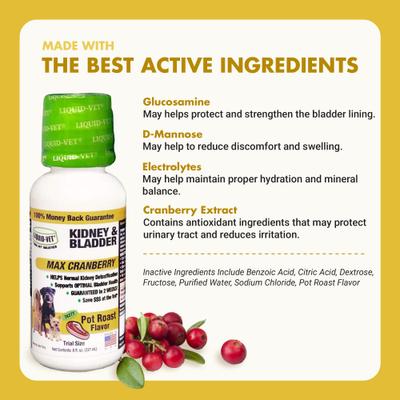 Show full view: Liquid-Vet Kidney & Bladder Support Pot Roast Flavor Dog Supplement, 8-oz bottle, 2 count slide 5 of 11