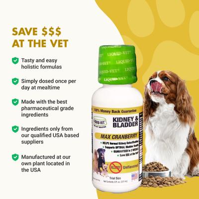 Show full view: Liquid-Vet Kidney & Bladder Support Max Cranberry Unflavored Dog Supplement, 8-oz bottle, 2 count slide 6 of 12