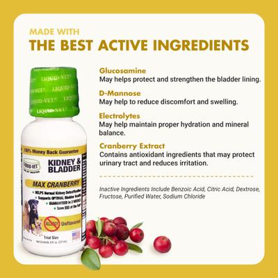Show full view: Liquid-Vet Kidney & Bladder Support Max Cranberry Unflavored Dog Supplement, 8-oz bottle, 2 count slide 5 of 12