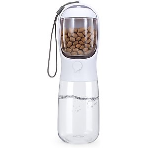 HANAMYA 2-in-1 Portable Dog Water Bottle with Food Container, White, 19-oz