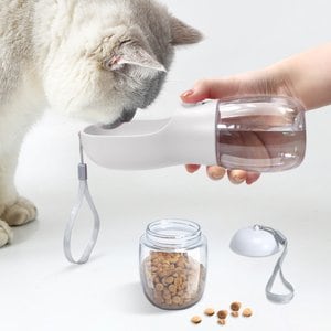 HANAMYA 2-in-1 Portable Dog Water Bottle with Food Container, White, 10-oz