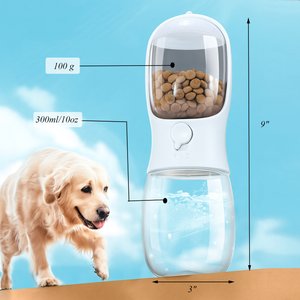 HANAMYA 2-in-1 Portable Dog Water Bottle with Food Container, White, 10-oz