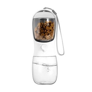 HANAMYA 2-in-1 Portable Dog Water Bottle with Food Container, White, 10-oz