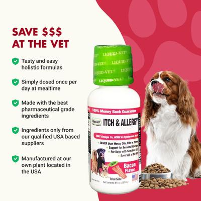Show full view: Liquid-Vet Itch & Allergy Support Bacon Flavor Dog Supplement, 8-oz bottle, 2 count slide 6 of 10
