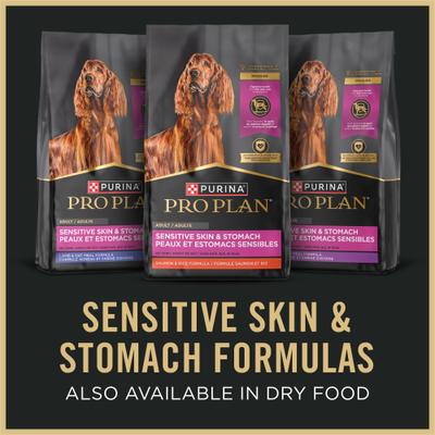 Show full view: Purina Pro Plan Sensitive Skin & Stomach Lamb & Oat Meal in Gravy Wet Dog Food, 13-oz can, case of 12 slide 9 of 11
