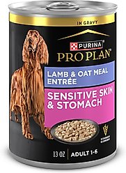 Purina Pro Plan Sensitive Skin & Stomach Lamb & Oat Meal in Gravy Wet Dog Food, 13-oz can, case of 12