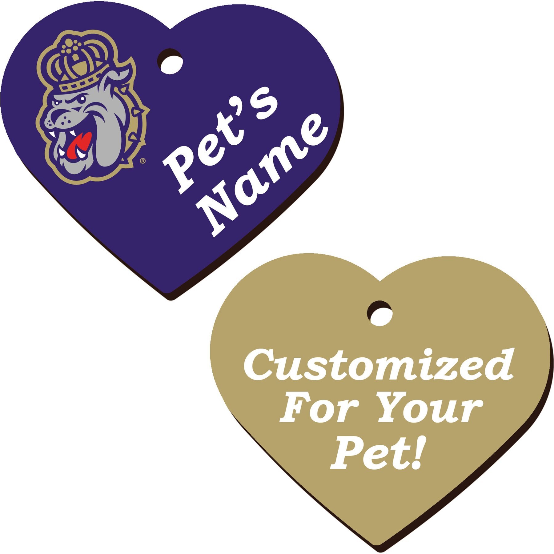 ShopInstaPets 2 Sided Heart Personalized Dog & Cat ID Tag, James Madison Dukes
