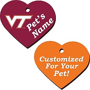 ShopInstaPets Virginia Tech Hokies 2 Sided Heart Personalized Dog & Cat ID Tag