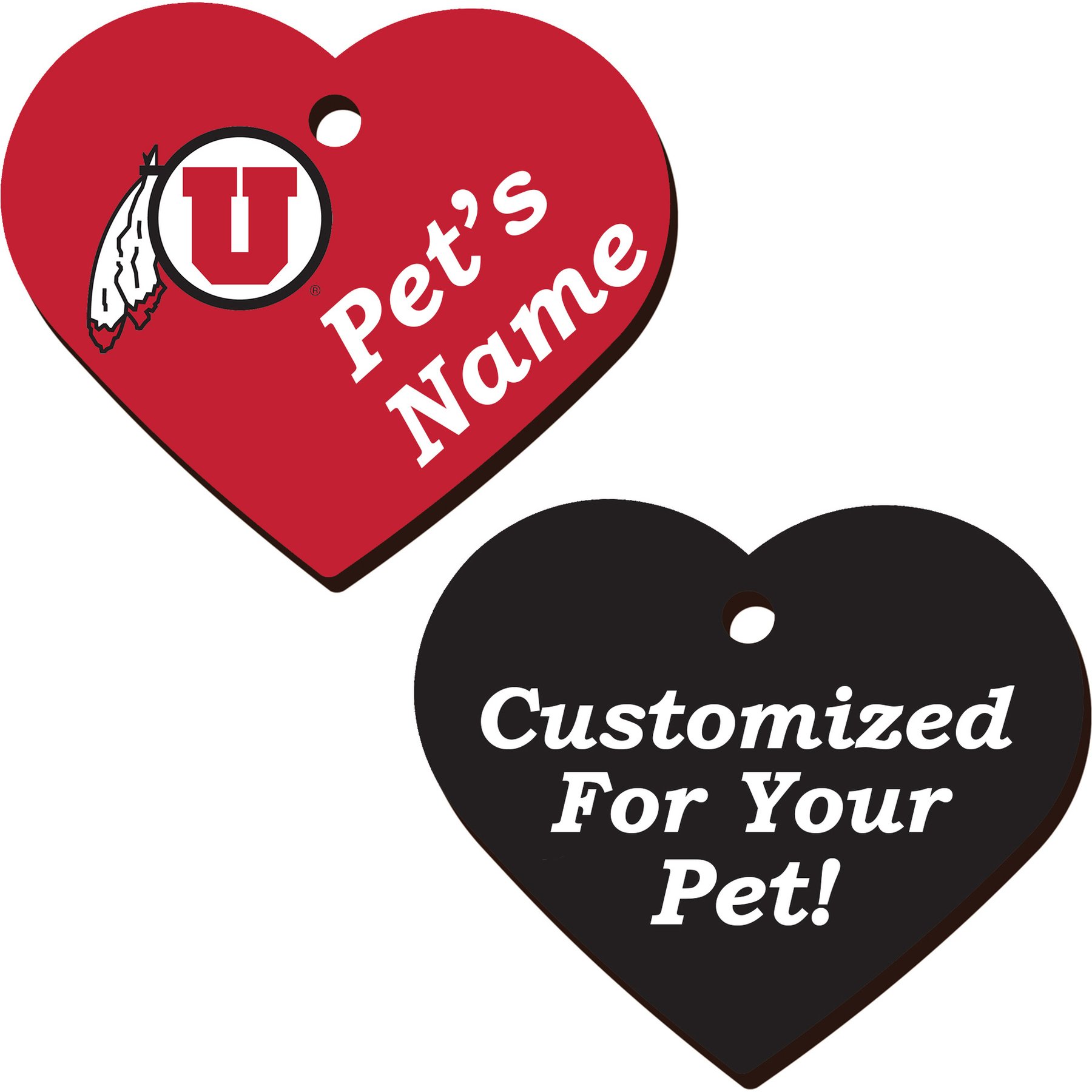 ShopInstaPets 2 Sided Heart Personalized Dog & Cat ID Tag, Utah Utes