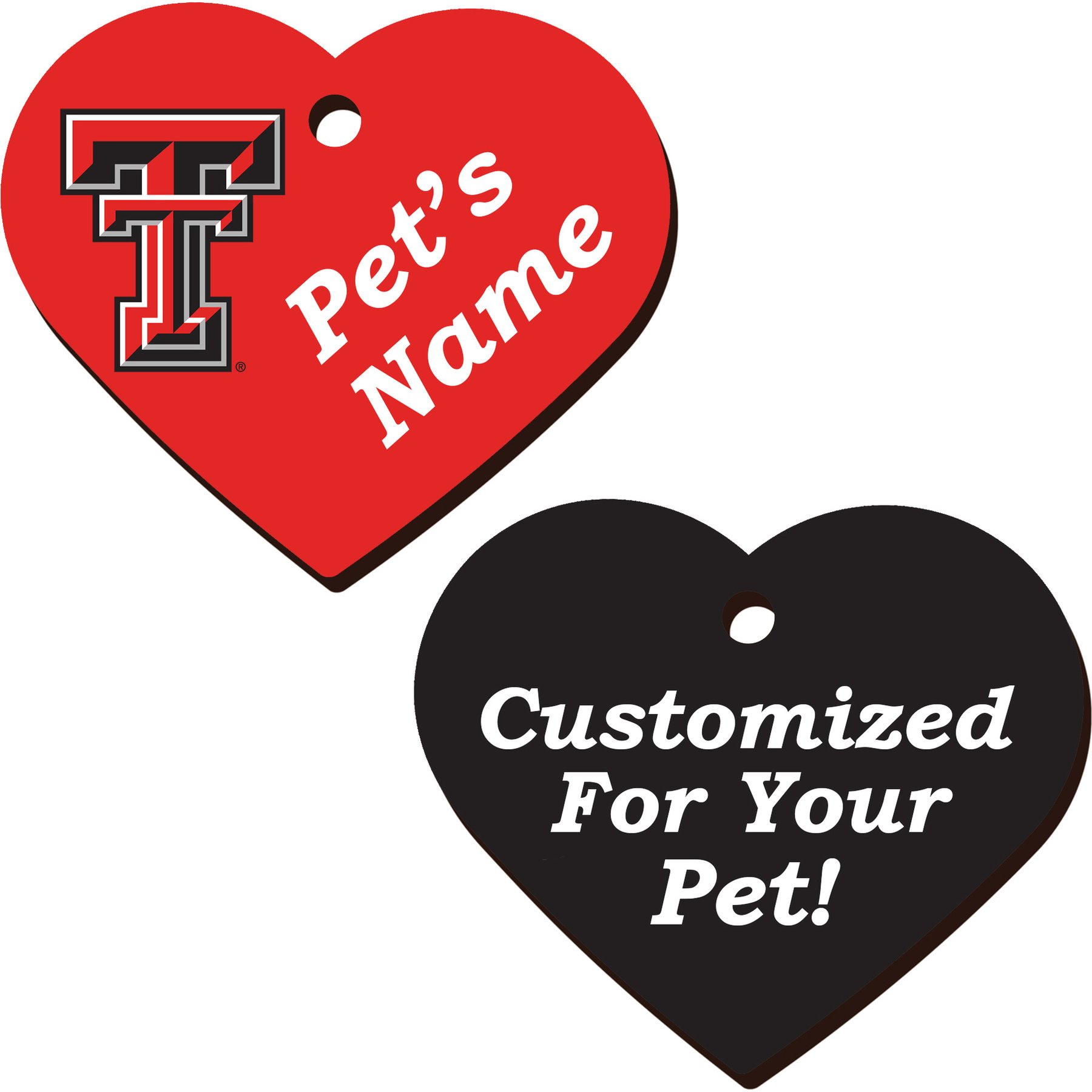 ShopInstaPets 2 Sided Heart Personalized Dog & Cat ID Tag, Texas Tech Red Raiders