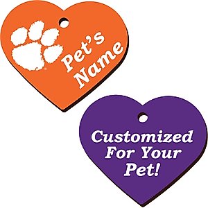 ShopInstaPets Clemson Tigers 2 Sided Heart Personalized Dog & Cat ID Tag
