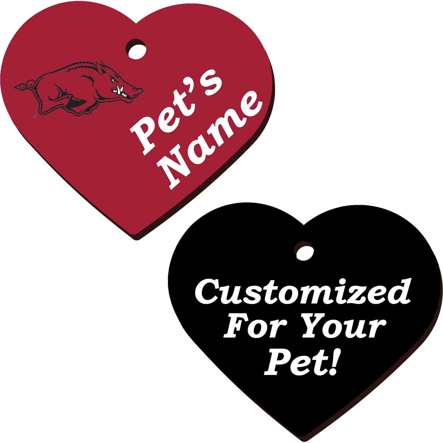 ShopInstaPets 2 Sided Heart Personalized Dog & Cat ID Tag, Arkansas Razorbacks