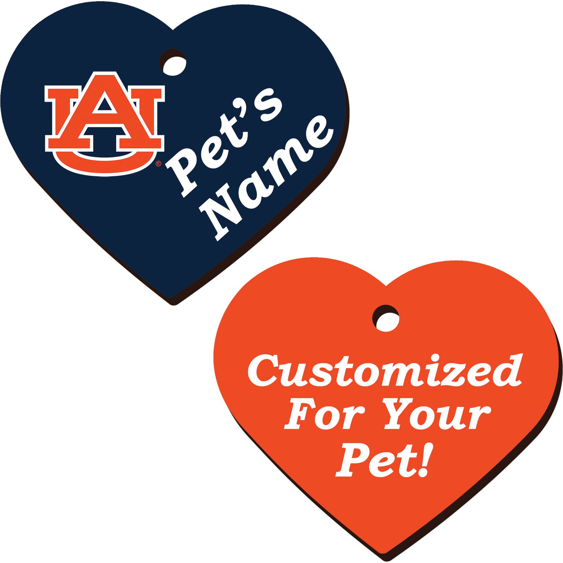 ShopInstaPets 2 Sided Heart Personalized Dog & Cat ID Tag, Auburn Tigers