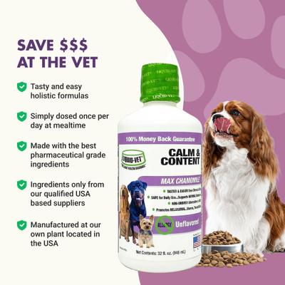 Show full view: Liquid-Vet Calm & Content Support Unflavored Liquid Calming Supplement for Dogs, 32-fl oz bottle slide 6 of 9