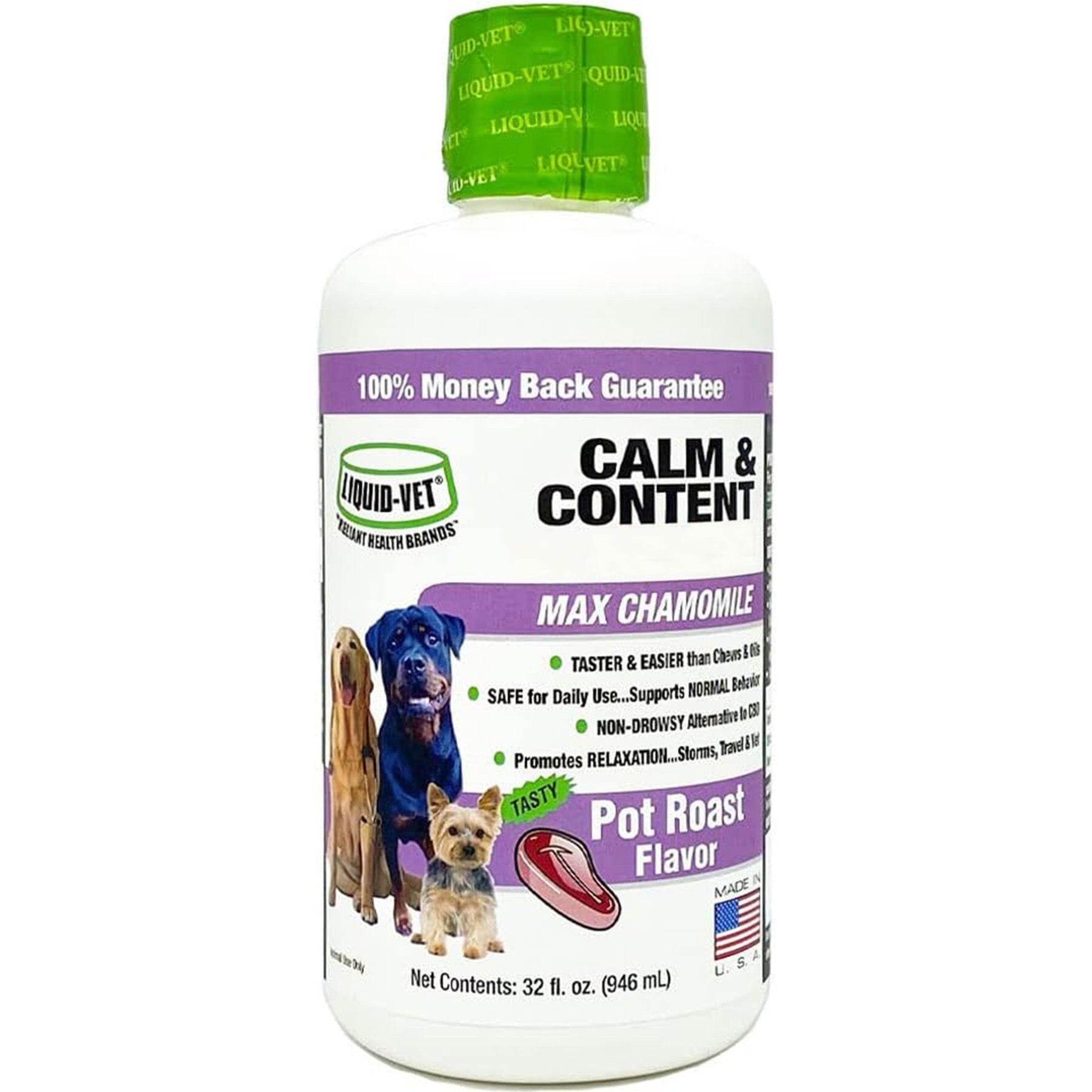 Liquid-Vet Calm & Content Support Pot Roast Flavor Liquid Calming Supplement for Dogs, 32-fl oz bottle