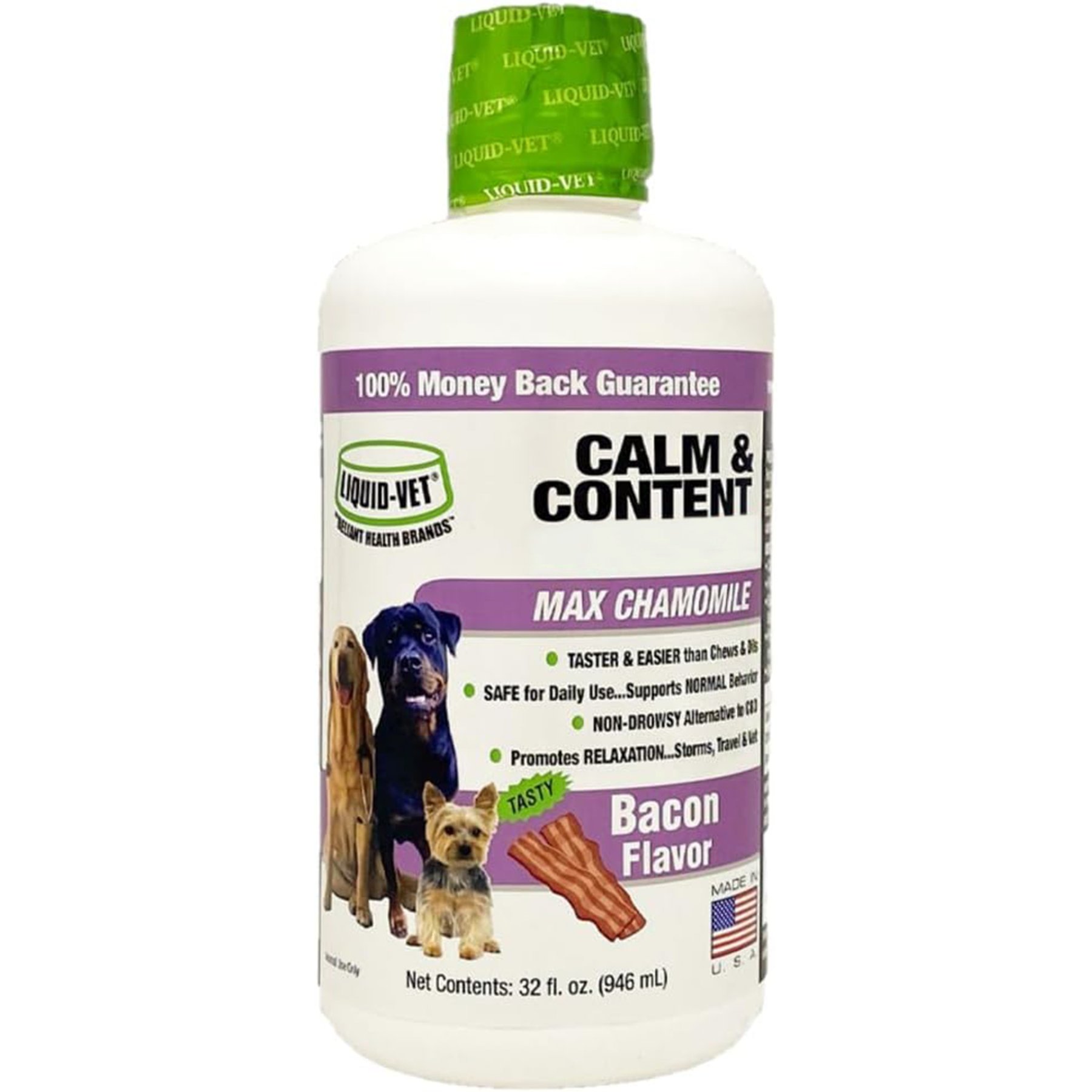 Liquid-Vet Calm & Content Support Bacon Flavor Liquid Calming Supplement for Dogs, 32-fl oz bottle