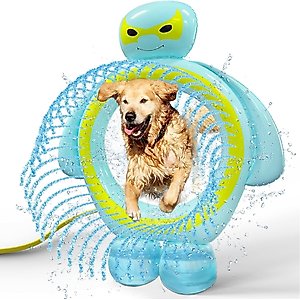 PetNF Outdoor Dog Agility Jump Ring Water Sprinkler 2-in-1, Blue/Green, 21.3-in