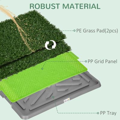 Show full view: PawHut Indoor Outdoor Dog Grass Pad with Tray & 2 Artificial Washable Grass Pee Pads, 26 x 16-in slide 5 of 9