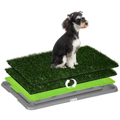 Show full view: PawHut Indoor Outdoor Dog Grass Pad with Tray & 2 Artificial Washable Grass Pee Pads, 26 x 16-in slide 1 of 9