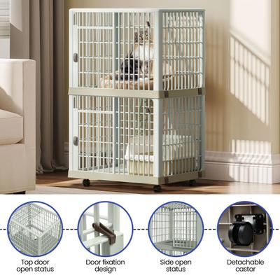 Show full view: Yitahome 3-Door 2-Tier Dog & Cat Crate, Beige slide 4 of 8