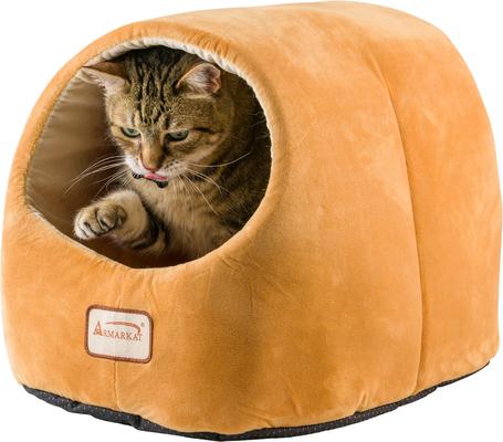 Show full view: Armarkat Cave Shape Covered Cat & Dog Bed, Brown/Ivory slide 5 of 12
