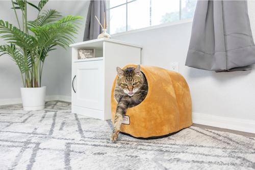 Show full view: Armarkat Cave Shape Covered Cat & Dog Bed, Brown/Ivory slide 3 of 12