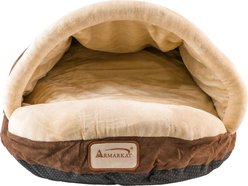 Armarkat Slipper Shape Covered Cat & Dog Bed with Removable Cover, Mocha/Beige