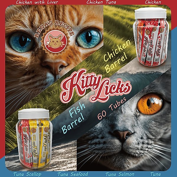 Show full view: Rena's Recipe Kitty Licks Tuna Variety Lickable Cat Treats, 60 count slide 9 of 11