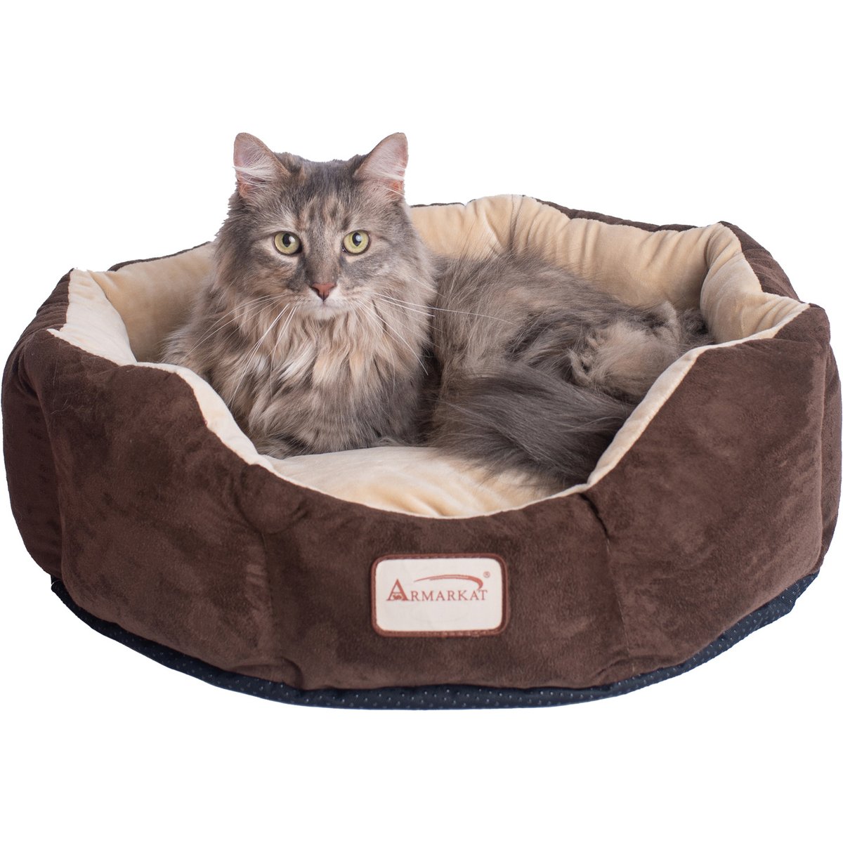 Armarkat Cozy Bolster Cat & Dog Bed, Mocha/Beige