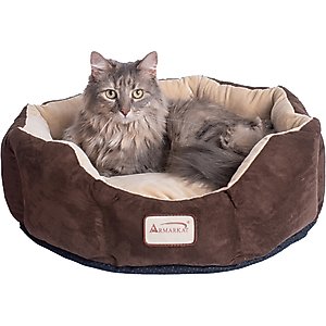 Armarkat Cozy Bolster Cat & Dog Bed, Mocha/Beige