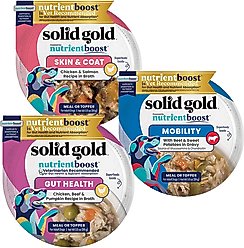 Solid Gold Digestive Support Chicken, Skin & Coat Support Chicken & Salmon, Mobility Support Beef Wet Dog Food, 3.5-oz cups, case of 18